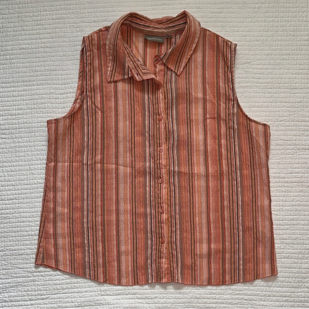 croft & barrow Sleeveless Striped Button-Down Top in Rust and Brown Size XL